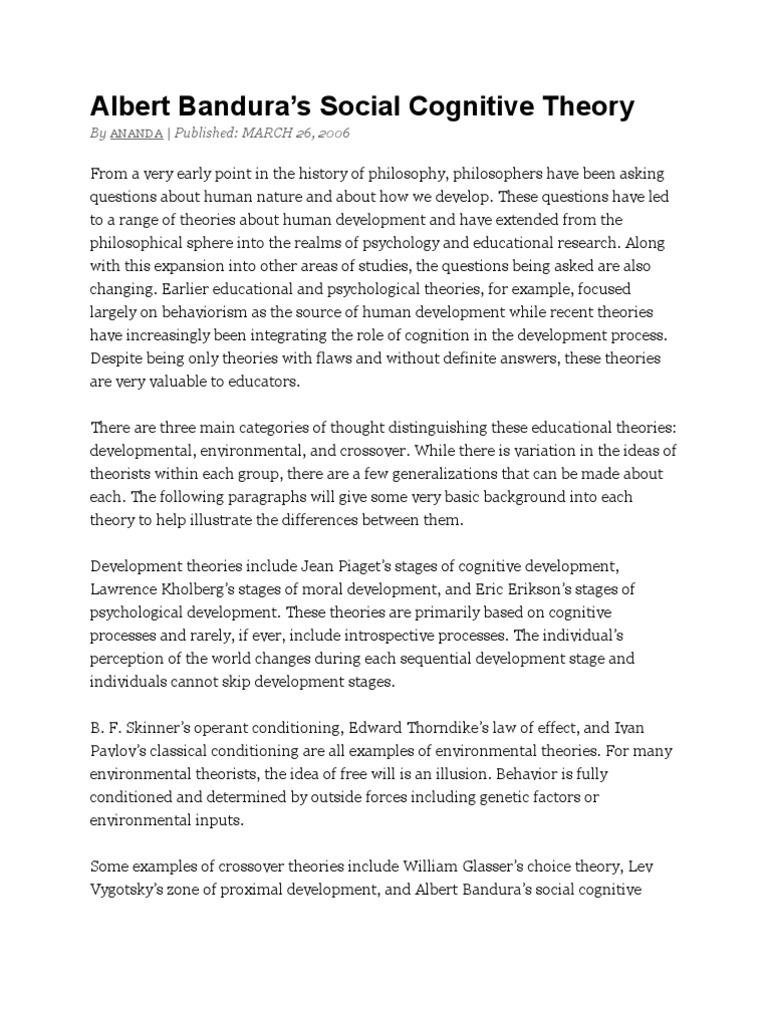 Understanding Bandura's Social Cognitive Theory | PDF | Self Efficacy ...