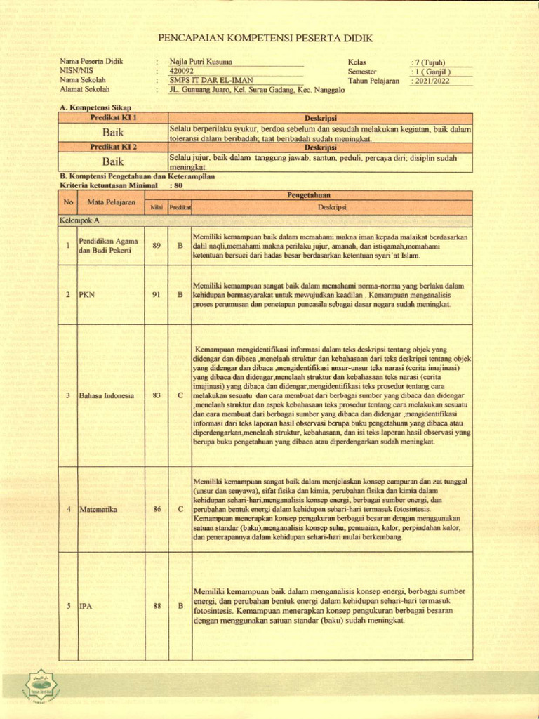 Rapor Semester 1 - 9 - Compressed | PDF