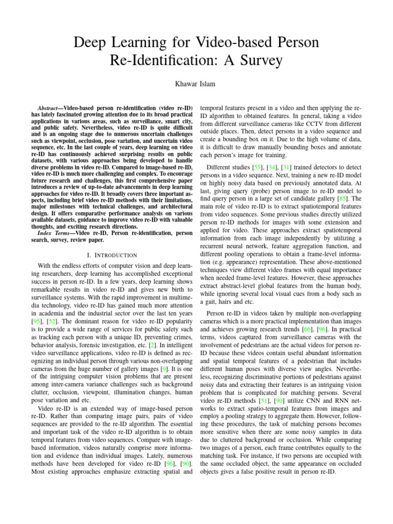 Deep Learning in Video Person Re-ID Survey | PDF | Computer Vision ...