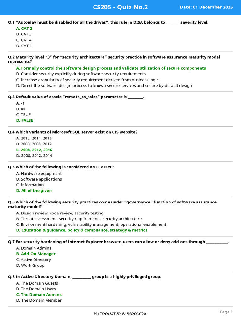 Quiz CS205 2 | PDF | Software | Active Directory
