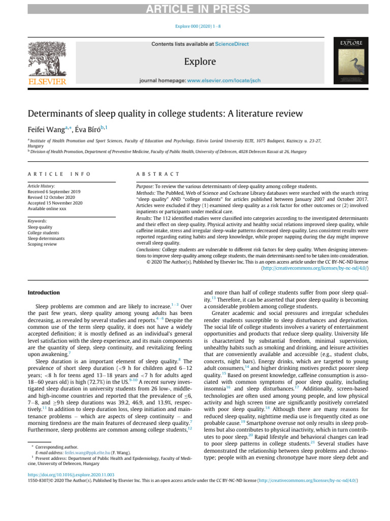 Determinants of Sleep Quality in College Students | PDF | Sleep | Sleep ...