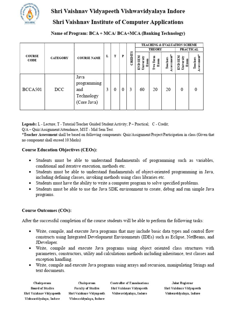 BCA MCA Banking Tech Java Programming Course | PDF | Html Element ...
