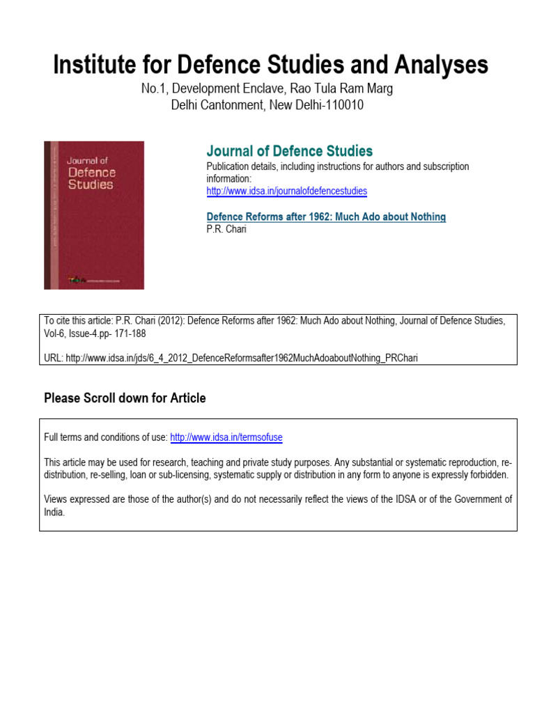 Defence Reforms Post-1962 Conflict Analysis | PDF | Jawaharlal Nehru ...