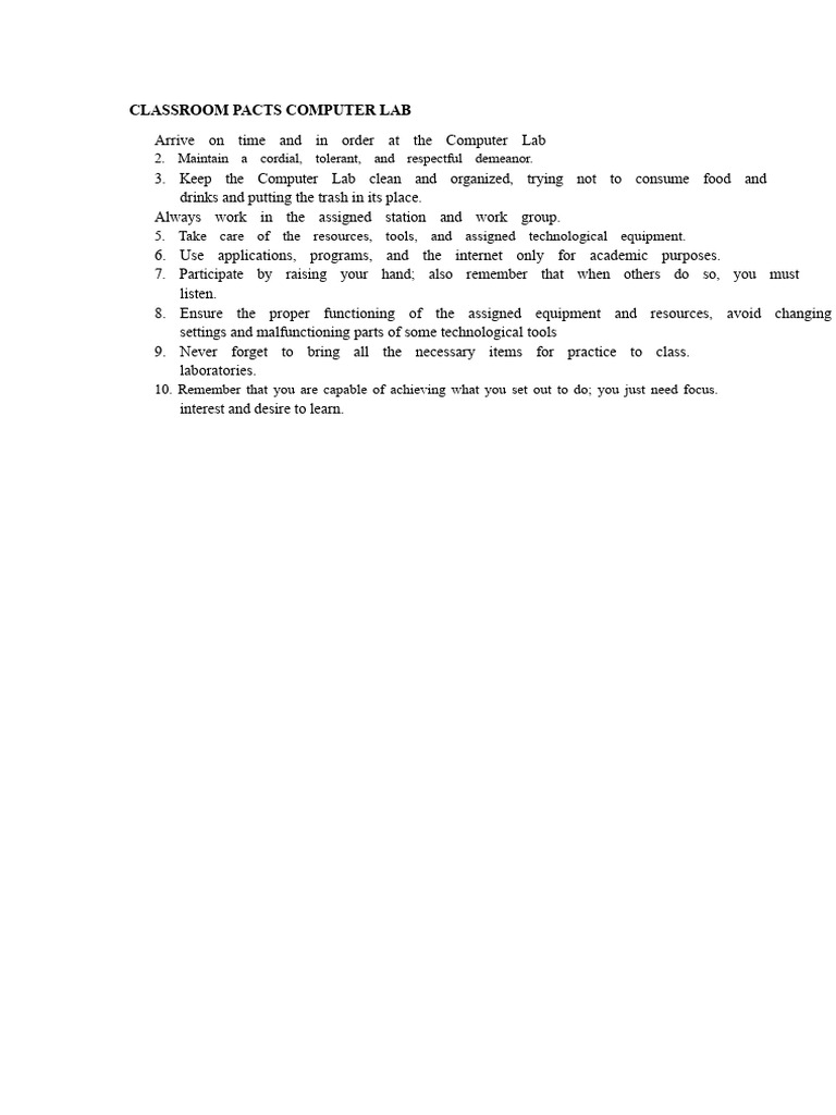 Computer Lab Classroom Guidelines | PDF