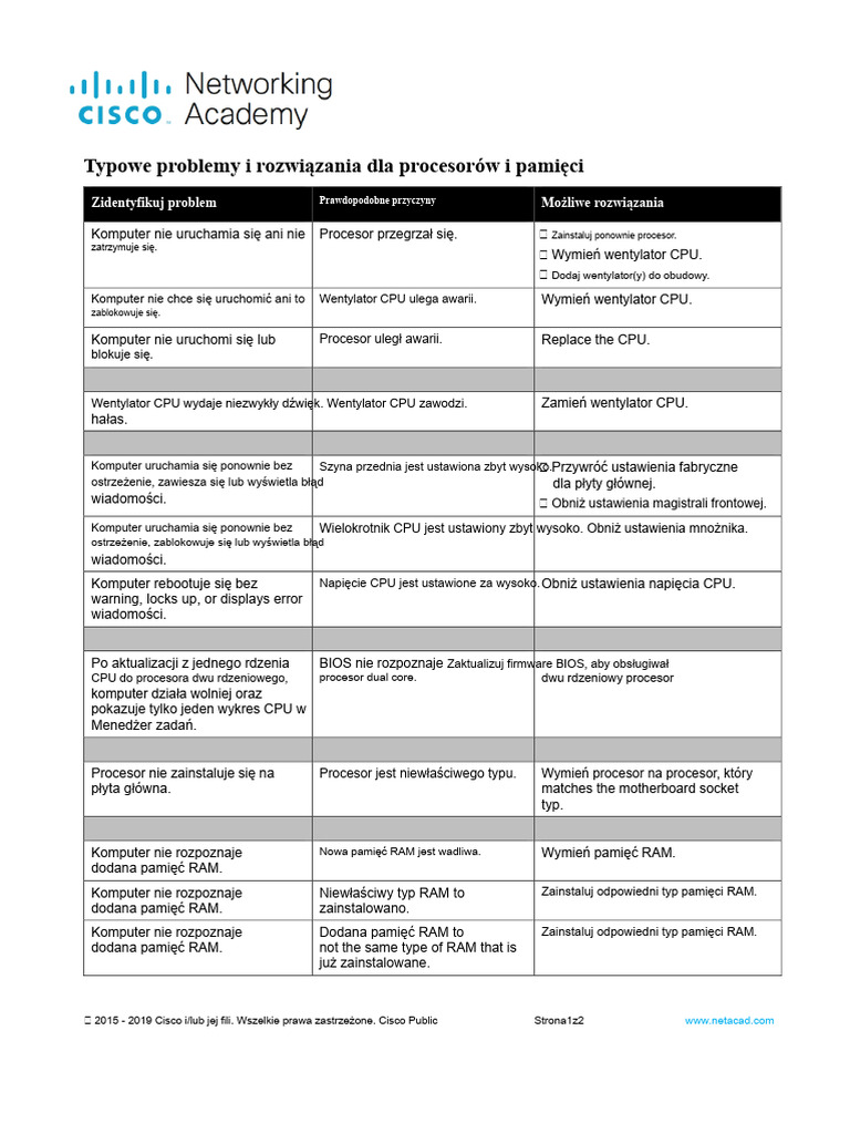 4.2.2.5 Wspólne Problemy I Rozwiązania Dla Procesorów I Pamięci | PDF