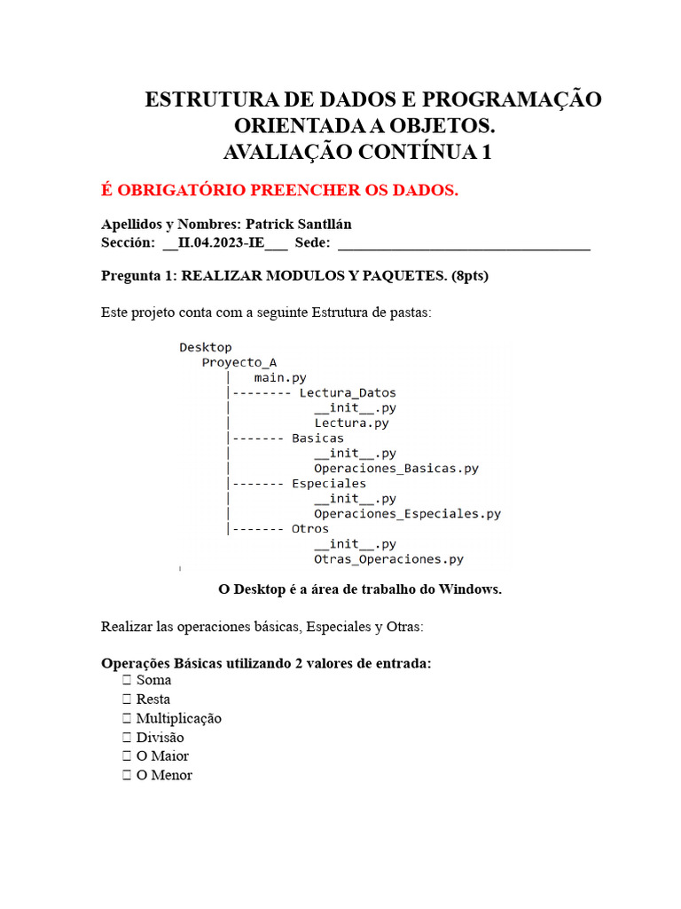 Estrutura de Dados e POO: Avaliação 1 | PDF