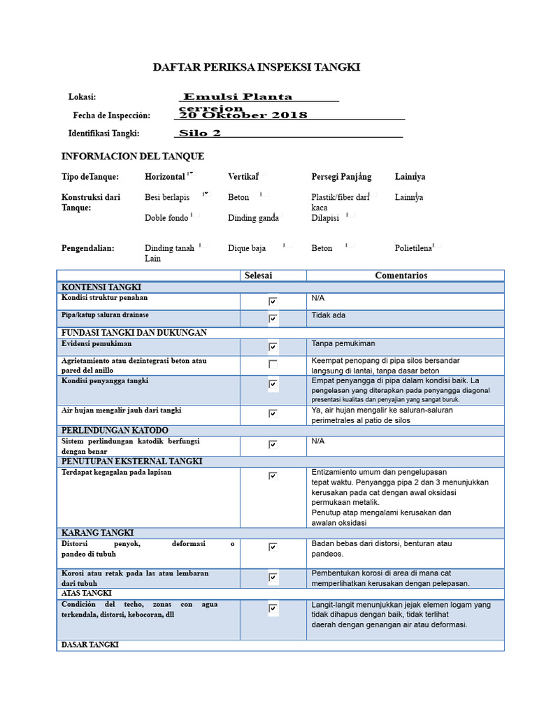 Daftar Periksa Inspeksi Silo 2018 | PDF