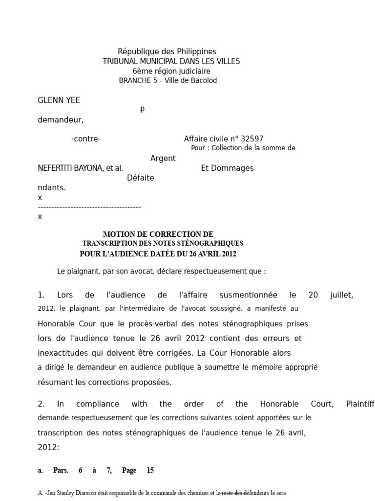 Correction de transcription judiciaire Bacolod | PDF | Justice | Crime ...