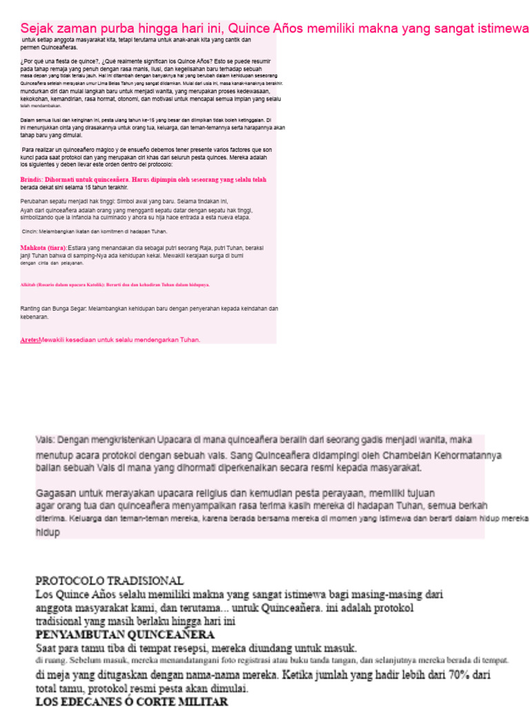 Protokol Pesta Quinceañera Tradisional | PDF