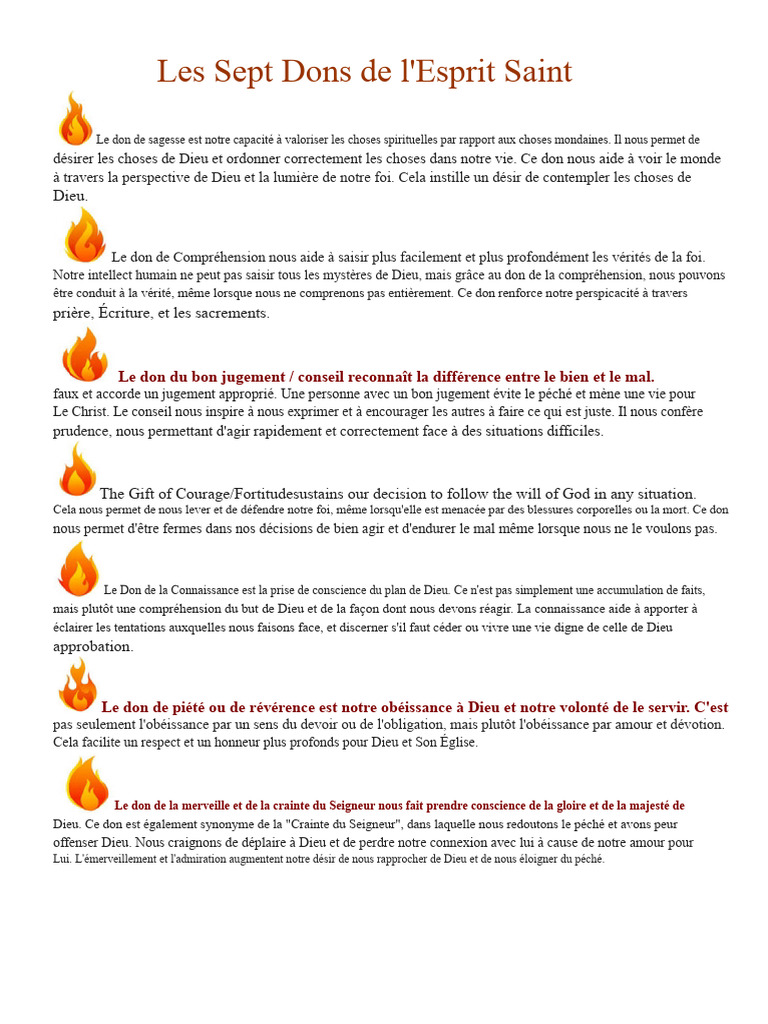 Les Sept Dons de l'Esprit Saint | PDF | Dieu | Sagesse