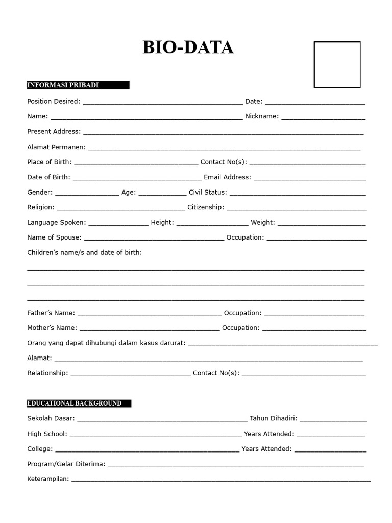 Format Bio-Data Lengkap untuk Lamaran | PDF