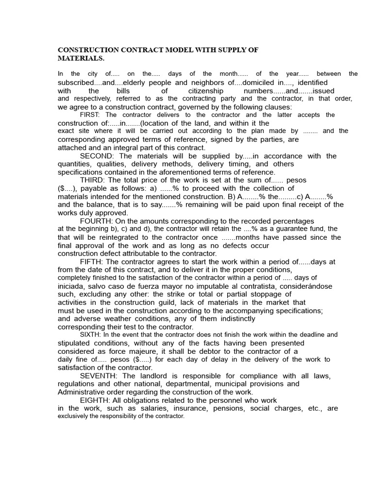 Construction Contract Template with Materials | PDF | Private Law ...