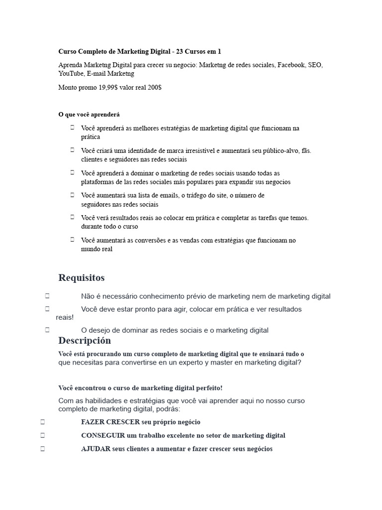Curso Completo de Marketing Digital 23 em 1 | PDF | Marketing | Rede social