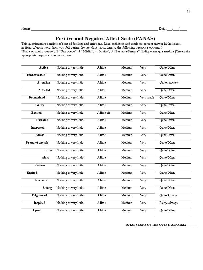 Positive and Negative Affects Scale PANAS | PDF | Mental Processes ...