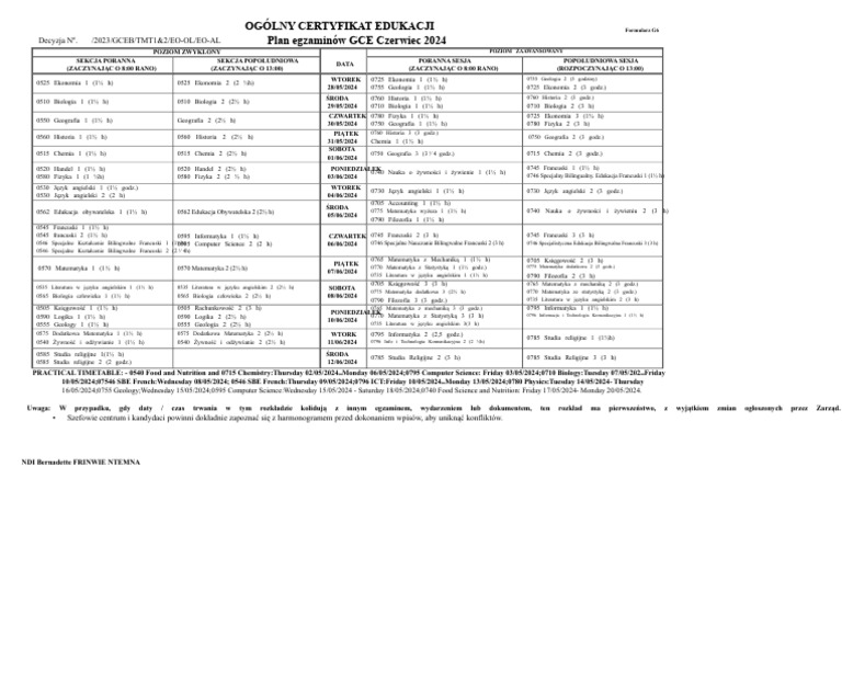 2024 GCE Harmonogram | PDF