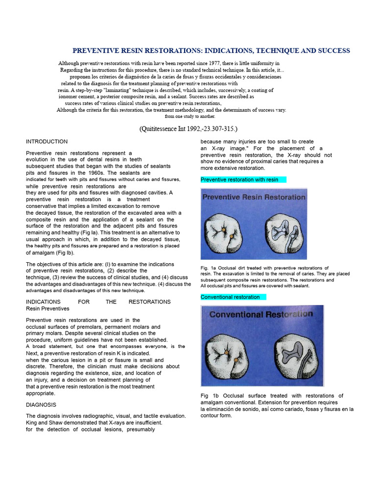 Preventive Resin Restorations Guide | PDF | Dental Composite | Tooth Enamel