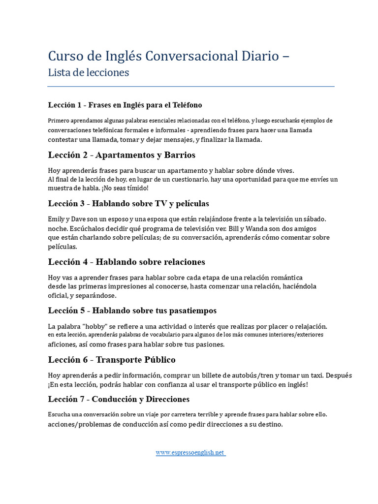 Curso de Inglés Conversacional Diario | PDF | Idioma en Inglés ...