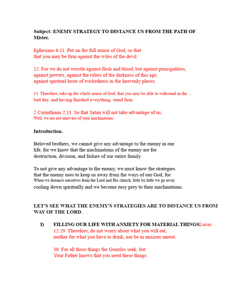 Enemy Strategy | PDF | Theology | Religious Belief And Doctrine