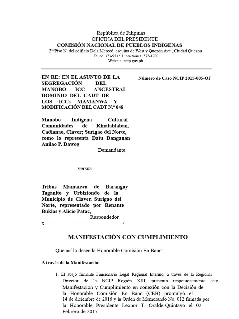 Segregación de Territorio Ancestral en Filipinas | PDF | Justicia ...