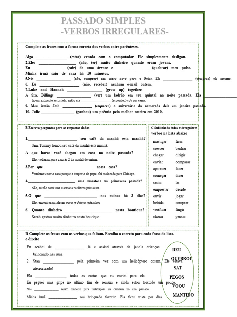 Exercícios de Passado Simples e Verbos Irregulares | PDF