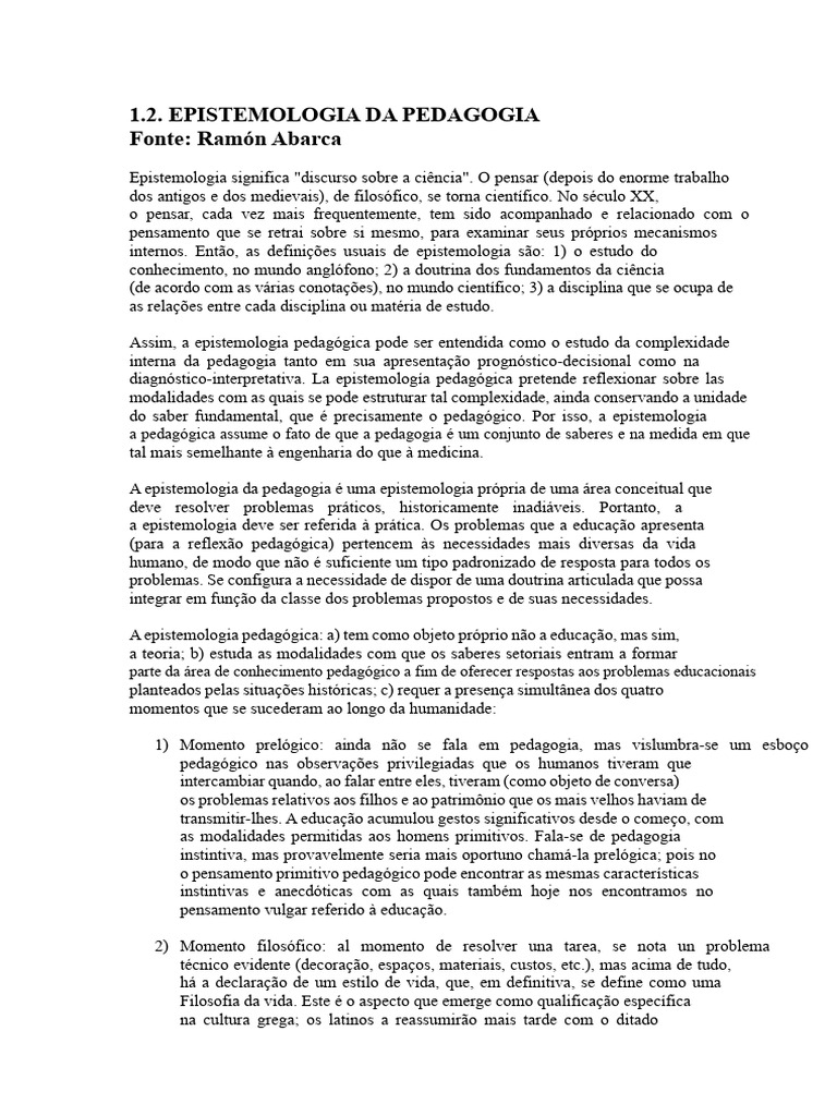 Epistemologia Da Pedagogia | PDF | Pedagogia | Science