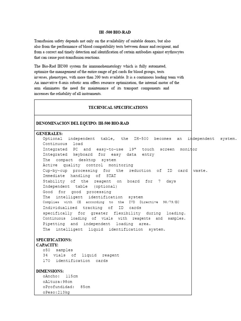 Bio-Rad IH-500 Immunohematology System | PDF | Blood Plasma | Blood Type