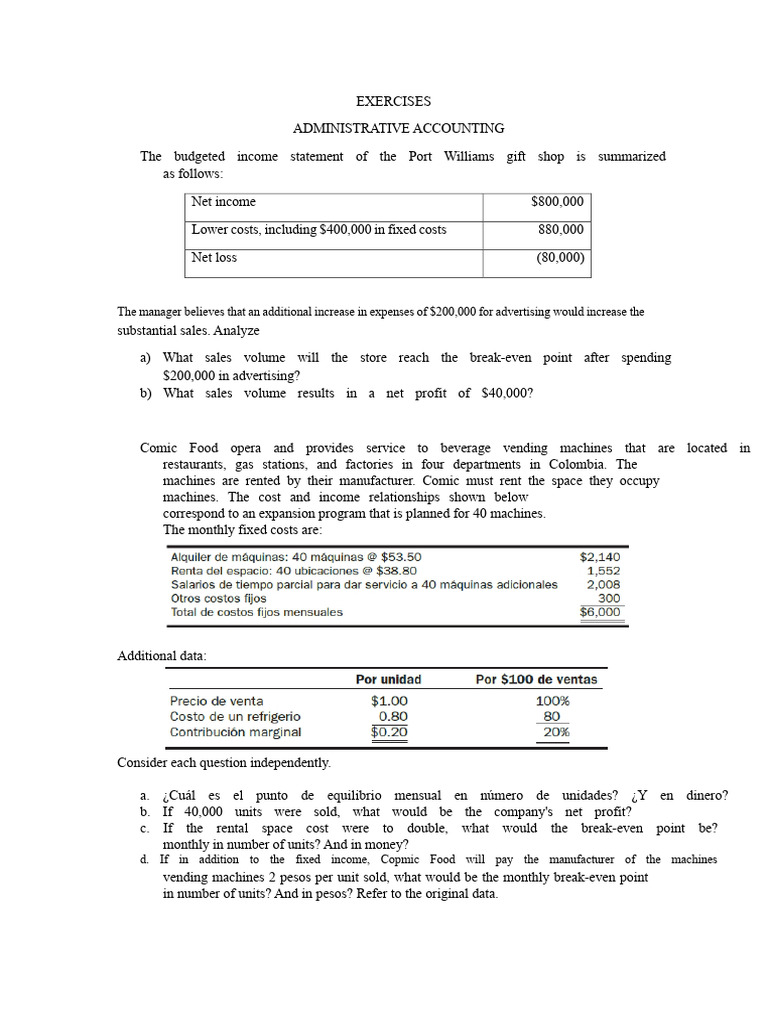 Cost - Volume - Profit Workshop | PDF | Net Income | Income