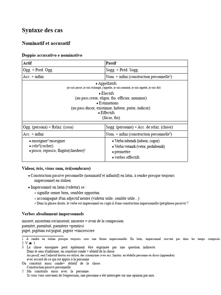 Syntaxe des cas en latin : Nominatif et Accusatif | PDF | Verbe | Pronom