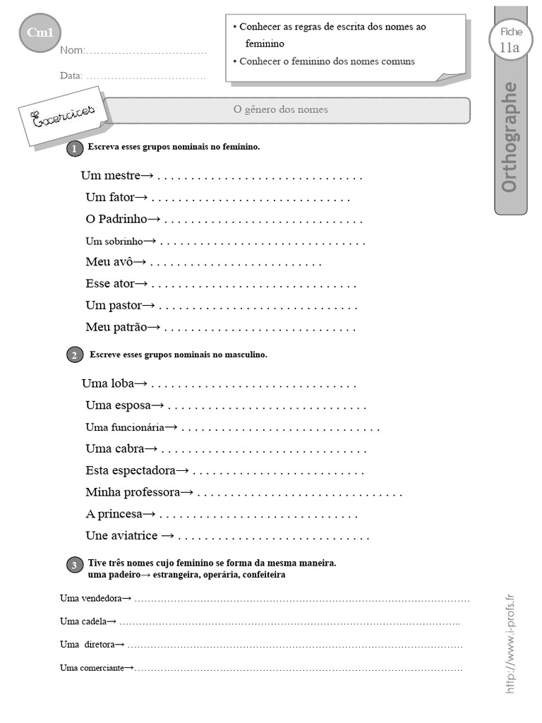 cm1 Exercícios Gênero Nome | PDF
