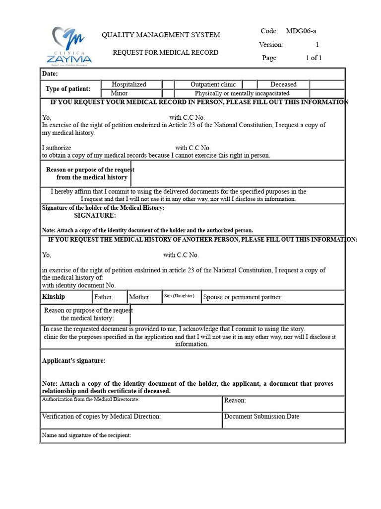 Medical Record Request Form Template | PDF | Medical Record | Patient