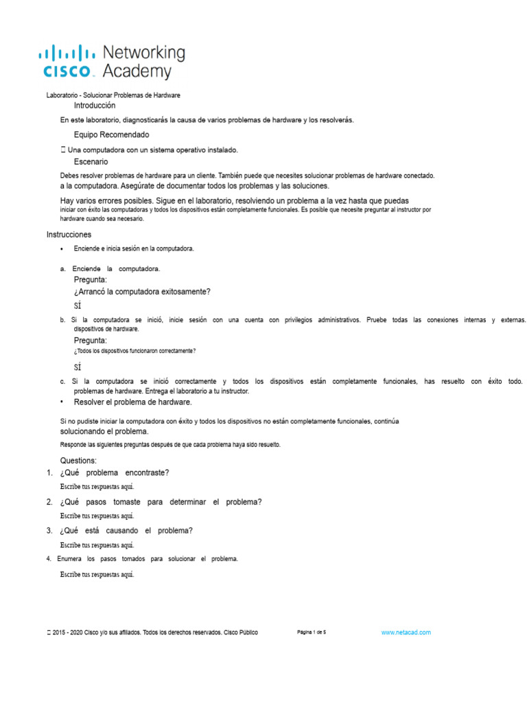 Asignación 2.2 Solucionar Problemas de Hardware | PDF | Hardware de la ...