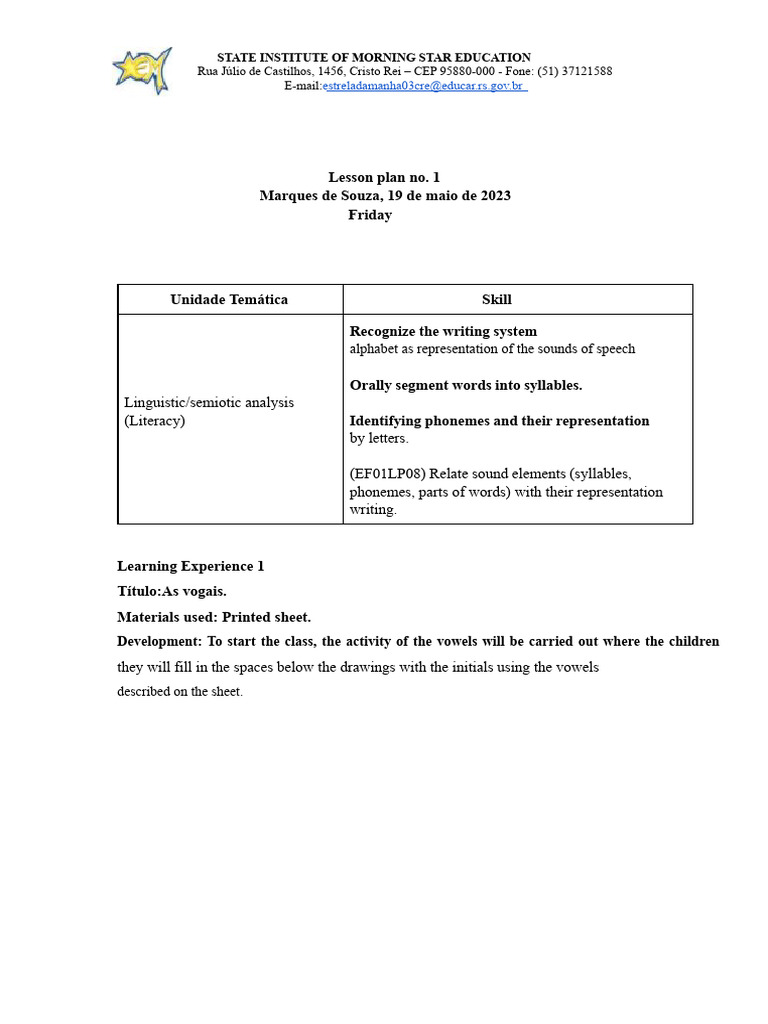 Lesson Plan For 1st Grade | PDF | Phoneme | Word