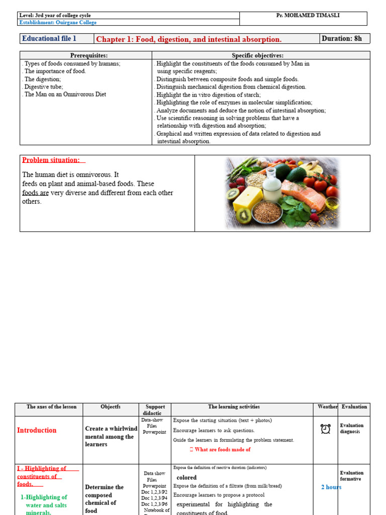 Educational Sheet 1 - The Digestion of Food | PDF | Digestion | Stomach