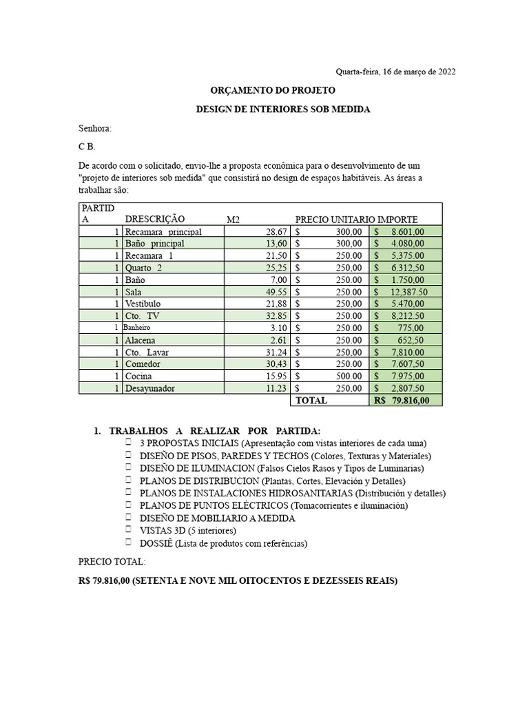 ORÇAMENTO DE DESIGN DE INTERIORES | PDF