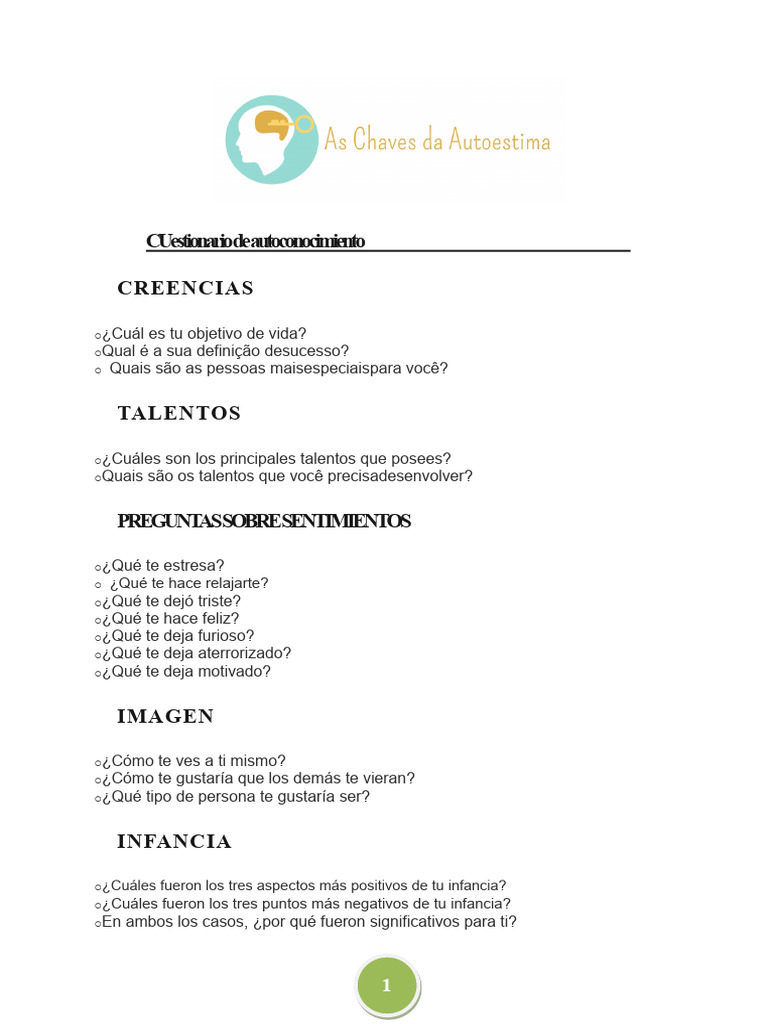 Cuestionario de Autoconocimiento Personal | PDF | Sicología | Conceptos ...