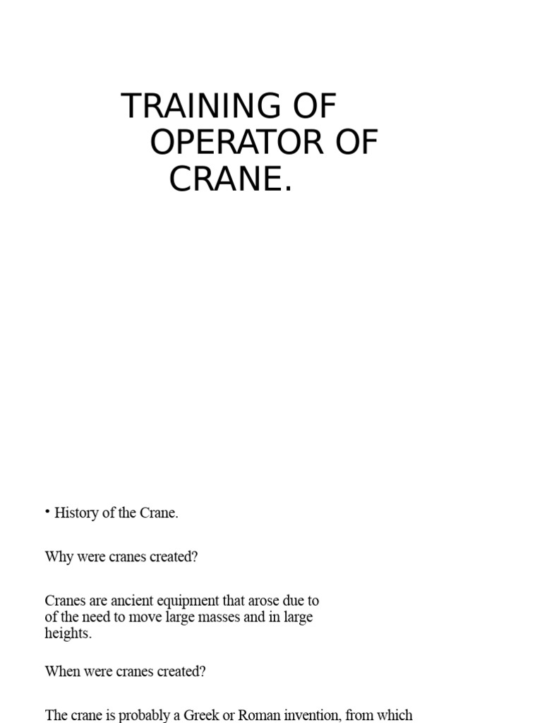Crane Operator Training Overview | PDF | Crane (Machine) | Elevator