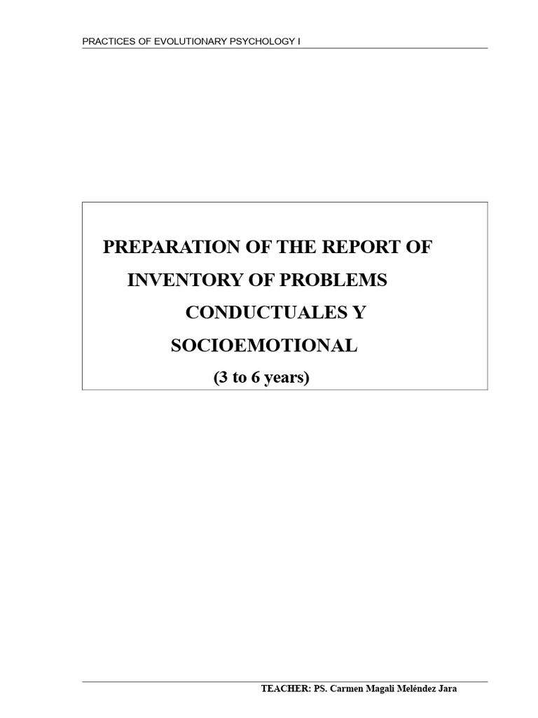 Inventory of Behavioral and Socioemotional Problems (Report) | PDF ...