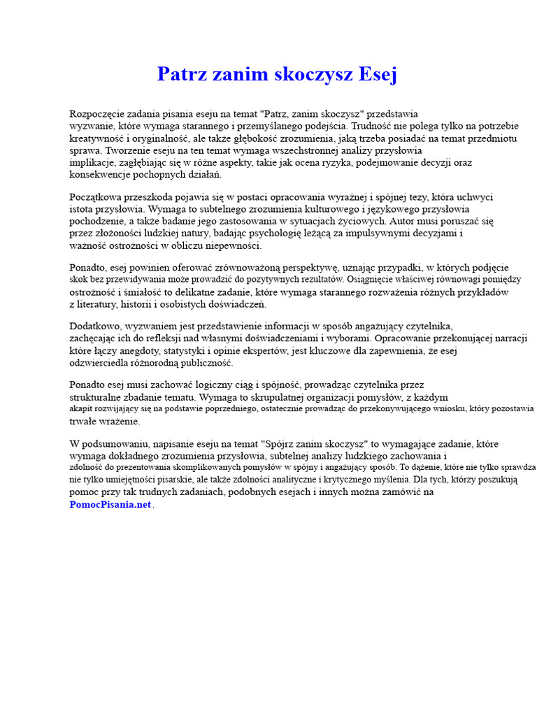 Patrz Zanim Skoczysz Esej | PDF