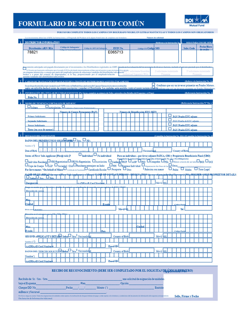 Formulario de Solicitud Común de Boi-Mf | PDF | Cheque | Dinero