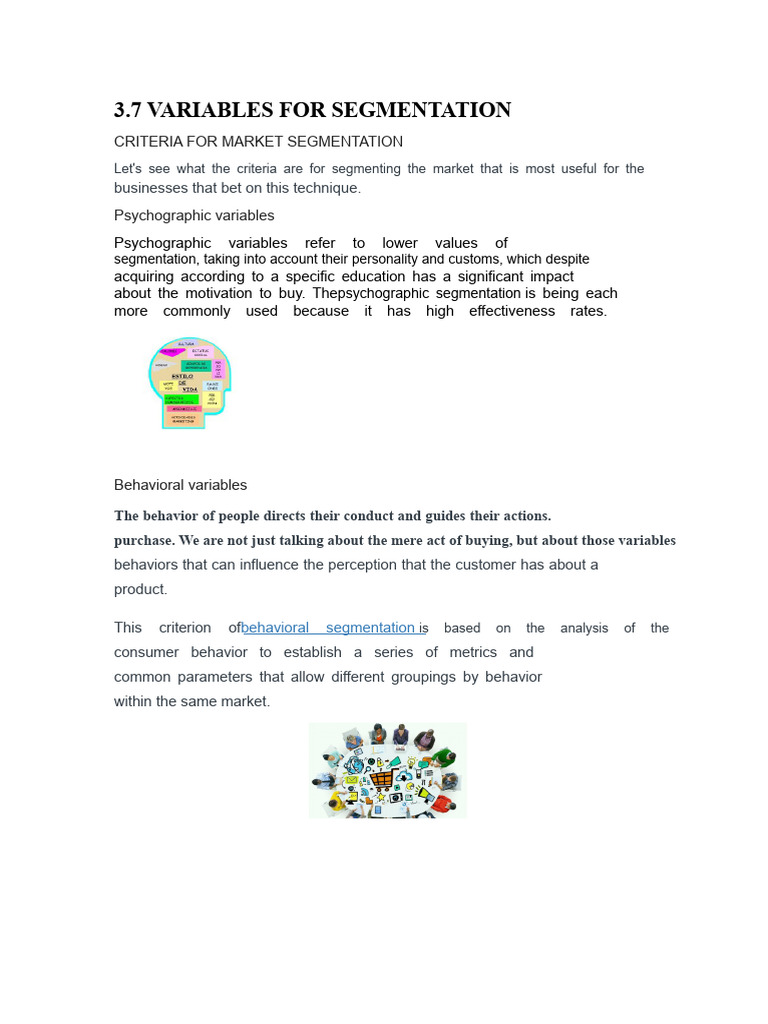 3.7 Variables For Segmentation | PDF | Market Segmentation | Behavior