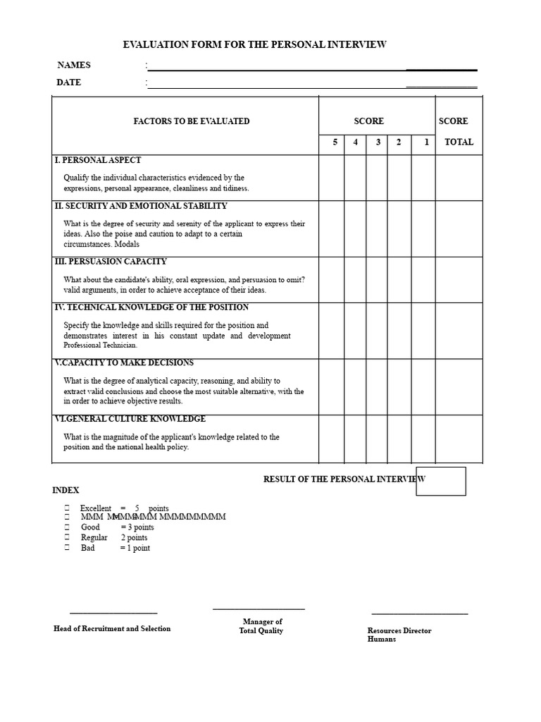 Personal Interview Evaluation Form | PDF