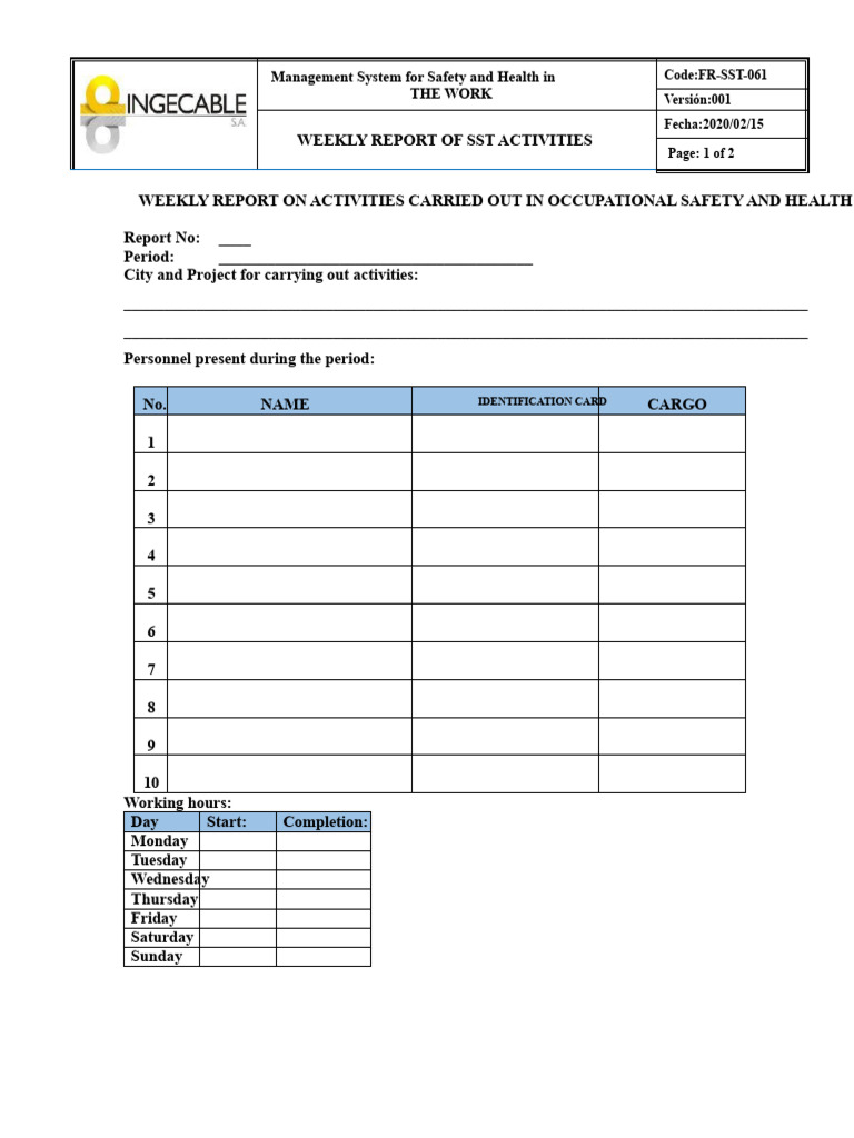 Weekly Occupational Safety Report | PDF
