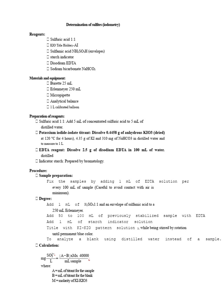 Iodometric Sulfite Determination Guide | PDF