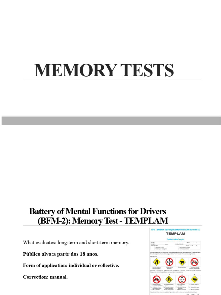 Comprehensive Memory Tests Overview | PDF | Standard Score | Memory