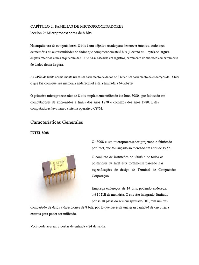 Microprocessadores de 8 bits: Intel 8080 e 8008 | PDF ...