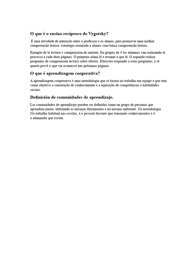 Ensino Recíproco e Aprendizagem Cooperativa | PDF