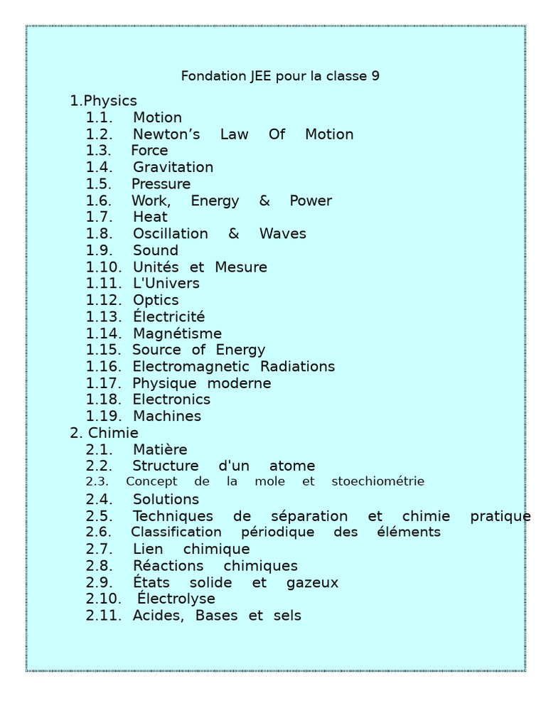 Cours complet de sciences pour la classe 9 | PDF