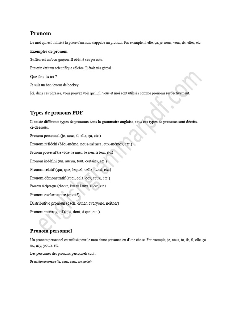 Types de pronoms en grammaire anglaise | PDF | Pronom | Sémantique
