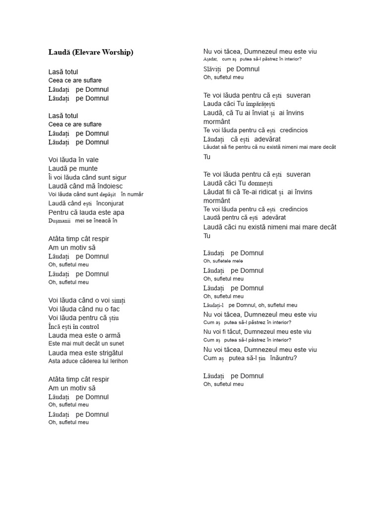Laudă (Elevation Worship) | PDF