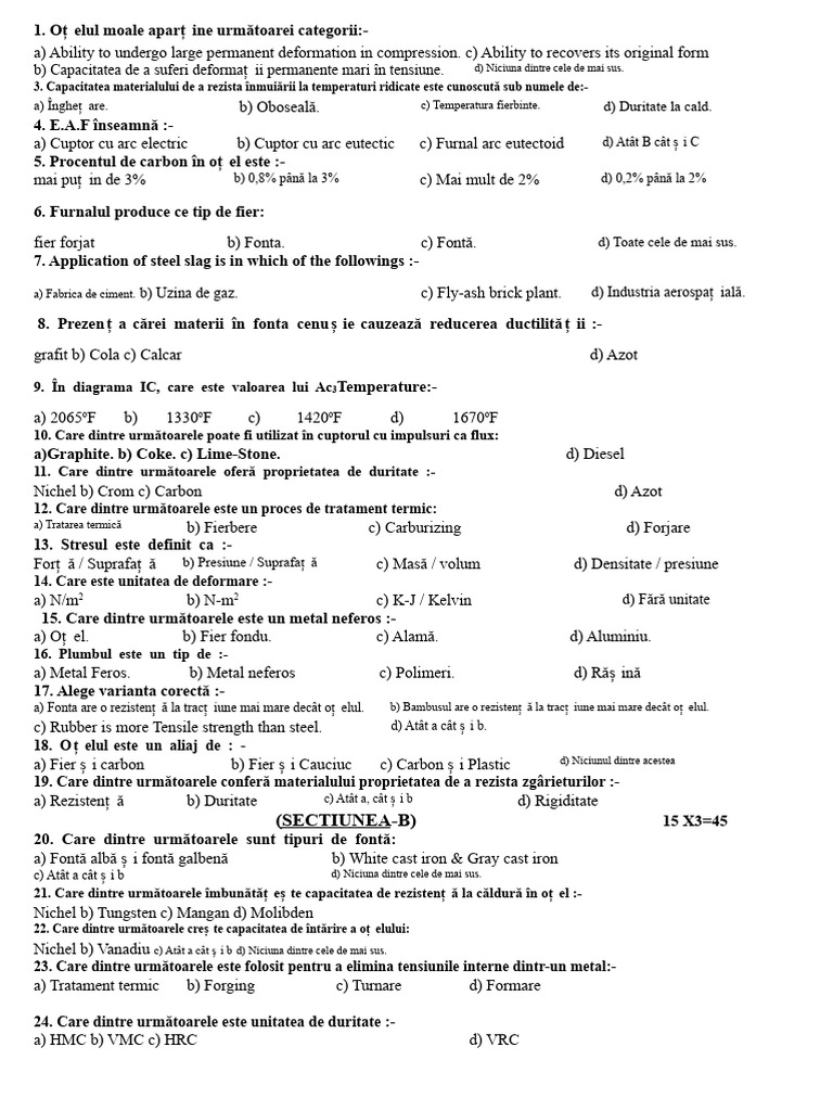 Întrebare MSQ Tehnologia Materialelor | PDF